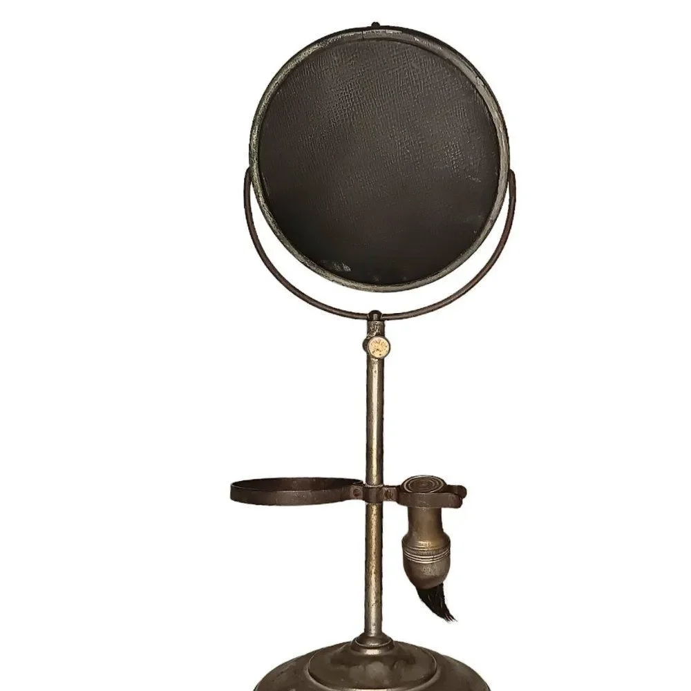 Vintage Vanity Shaving Mirror Stand with Brush and Cup Holder Metal Gold Color